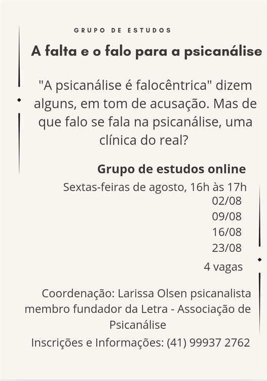  Grupo de Estudos - A falta e o falo para a psicanálise