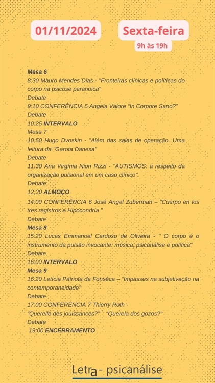  IV COLÓQUIO INTERNACIONAL DA LETRA: O corpo na psicanálise