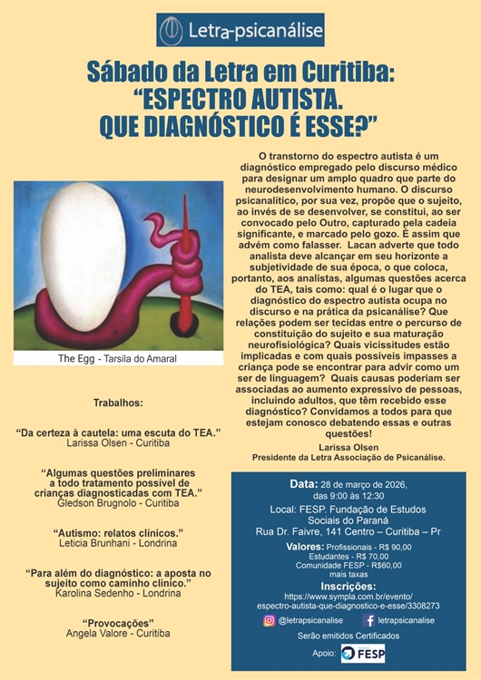  Sábado da Letra em Curitiba - "Espectro Autista. Que diagnóstico é esse?"